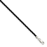 Sterling Silver Twisted Black Rubber Necklace 18"